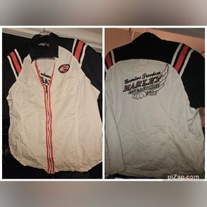 Womens Plus Size Harley-Davidson Zip Up Orange, Black & White Top.  EUC! 3W